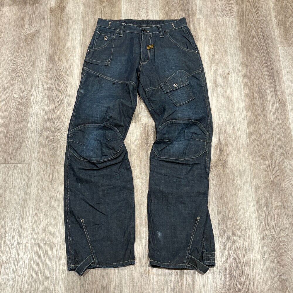 Vintage 00s G-Star Raff Elwood Loose Men Sz 33x36 Jeans Hose Raw Denim Dark Wash